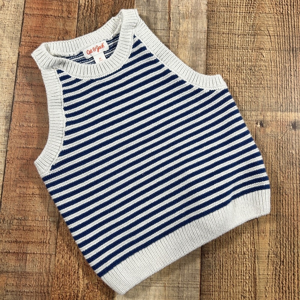 Cat & Jack Striped Sweater Tank Top Blue White Nautical Girls 5T Coastal